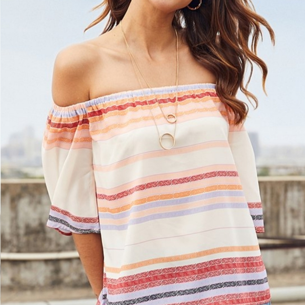 NWT Luukse Striped Off-Shoulder Tunic Top Size XL - Picture 3 of 4